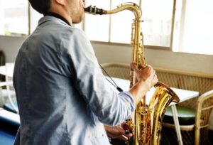 A musician with his saxophone