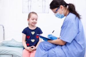Nurse talking with child