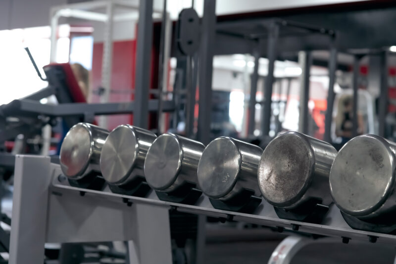 Group of dumbbells in gym