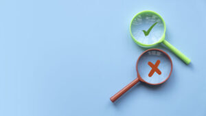 Concept of evaluation. True or false symbol. Accepted or rejected. Yes or no