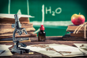 Study of plants under the microscope for biology lessons