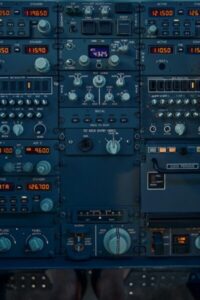 Flight controls on the dashboard used by professional aviators