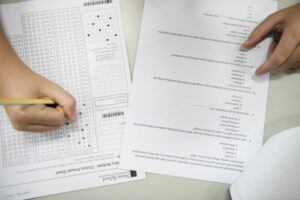 Student doing the test exam