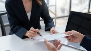 usinesswoman Applying with Resume for Recruitment and Hiring.